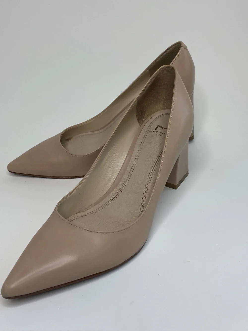 Marc Fischer Zala Block heel Pointy toe Leather pump Size 5 Neutral career